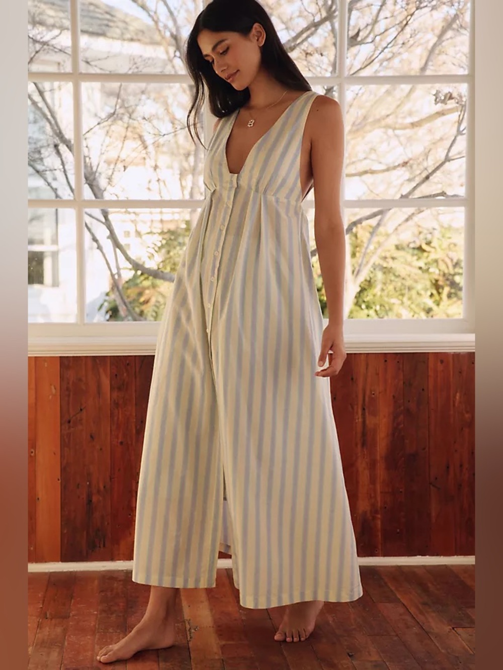 LyreBird Anthropologie Striped Longline Vest Sleep Dress-Large